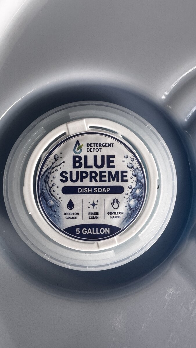 Blue Supreme five-gallon dish soap