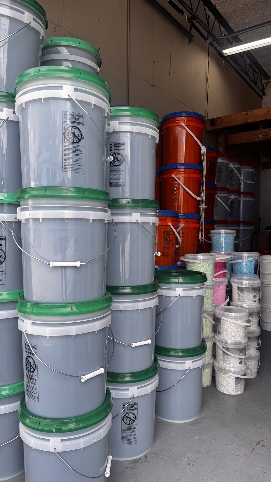Detergent Depot inventory in five-gallon buckets